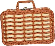 TOYANDONA Wicker Picnic Basket Decorative Suitcase Vintage Storage Hamper Makeup Organizer Rattan Storage Box with Handles for Travel Camping Outdoor Parties Photography Prop