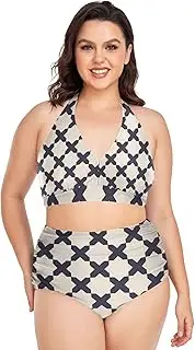 [Caihoyu] Women's Plus Size Two-Piecing Swimsuit Tummy Control Bathing Suits High Waisted Bikini Swimwear Islamic Pattern L