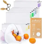 purifyou Reusable Produce Bags Washable Mesh Set of 9 Grocery w Drawstring NEW