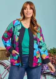 [Virtuelle] Taking Shape Natural Floral Reversible Jacket Size 20 in Print / Navy, Viscose - Plus Size Women's Coats & Jackets Print / Navy