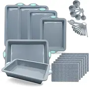 [COOK WITH COLOR] 17 Pc. Metal Framed Silicone Baking Pans Set - Oven Pans, Including Cake Pans, Silicone Bundt Cake Pan, Measuring Cups and Spoons