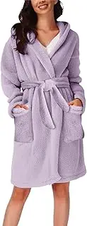 [Generic] Night Dresses for Women Sleep Pajamas Hooded Knee Short Plush Pajamas Robe Homewear Bathrobe Flannel Pajamas Cotton (Purple, S)