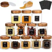 12pcs Glass Spice Jars with Wood Airtight Lids&Labels,8OZ Wide Mouth Food Sto...