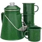 Classic Camping Coffee Pot & Mug Set - Percolator Coffee Pot, Enamel Mug Comp...
