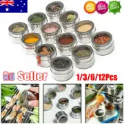 1/3/6/12Pcs Magnetic Spice Tin Jars Container Storage W/ Lid Set Stainless Steel