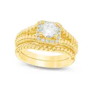 1.17 CT. T.W. Natural Diamond Square Frame Twist Bridal Engagement Ring Set in Solid 14K Gold