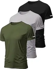 [Hioutdoor] Men's Sports T-Shirts for 3 or 5 Pack Functional Shirt Fitness Short Sleeve Men Breathable Quick-Drying Training Shirt Running Shirt Short Sleeve Bodybuilding, Black/Grey/Military Green, M