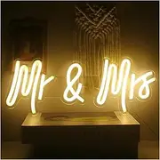 Hanging Art Neon Signs Mr & Mrs Neon Sign LED Luminoso Light Bedroom for Anniversary Party Room Valentine Day Wedding Engaged Wall Decoration Sign Illuminated 40.5cmx15.5cm(Warm White)