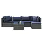LONDON RATTAN 5 Seater Modular Outdoor Lounge Setting with Coffee Table Ottoman