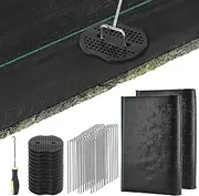 PAMASE 4x100ft Landscape Fabric Weed Barrier, Weed Blocker Control Cover with Spikes/Spacers/Pick Hooks, 3.2oz Heavy Duty PP Woven Cloth for Garden Bed Vegetable Flower