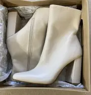 Steve Madden Womens Lynden Boot Sz 8.5 Bone New Square Toe 4" Block Heel Ankle