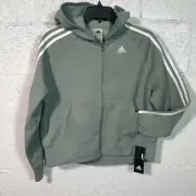 ADIDAS Essentials 3-Stripes Girls Zip-Up Hoodie green/white small