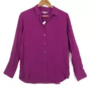 Uniqlo Womens Rayon Long Sleeve Blouse Button Up Collared Top Purple Size L New