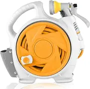 Kitness Mini Retractable Garden Hose Reel - Portable 45+5 FT With 7 Adjustable Patterns Spray Nozzle & Standard Connector for Gardens, Yards and Lawns (Orange)