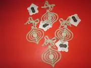 Silver Glitter Circle Bow Christmas Ornament by Mud Pie, Set of 4, NWT