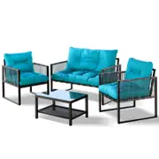ALFORDSON 4 Piece Lounge Sofa Set Wicker Black Blue