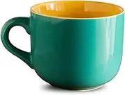 BOSUGE, Soup Cup with Handle, Breakfast Bowl for Ice Cream, Dessert, Small Ceramic Bowl, Soup Mug Microwave Safe.-yellow-15x11.5x9cm, 650ml (Color : Emerald Green)