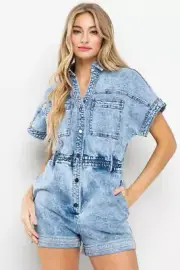 CES FEMME WASHED DENIM SNAP BUTTON FRONT ROMPER SIZE LARGE-SO CUTE!!!