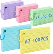 Caianwin Pack of 400 Index Cards A7 A8 Index Cards with 5 Rings 5 Colours Vocabulary Cards Flashcards for Learning, Memory, Revision Supplies