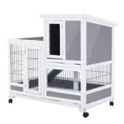 Rabbit Hutch Chicken Coop with Wheels 96.5 x 56 x 90.5cm 2 Storey Pet Cage Run