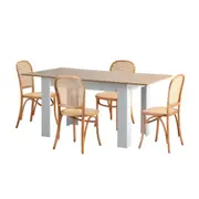 Oikiture 160cm Extendable Dining Table with 4PCS Dining Chairs Rattan Natural