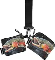 [XYMZR] Mini Zip Around Wristlet keychain Wallet Trout Face Closeup for Women Personalized Pattern Detachable Dual Pouch Wristlet Portable Wallet Phone Coin Purse, Multi-colored, One Size