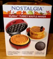 Nostalgia MyMini Turkey Pattern Waffle Maker Compact Size 5” Non-Stick NEW