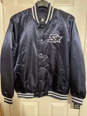 Starter Men’s XL Locker Room Full-Snap Satin Varsity Bomber Jacket Blue 6C3G0492