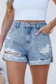 Cupshe Rough Draft Denim Shorts - Blue,M