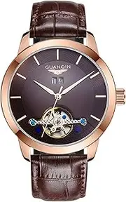 [carlien] Men Fashion Luxury Brand Leather Tourbillon Wristwatches Automatic Mechanical Watches