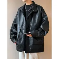 在飛比找ETMall東森購物網優惠-潮牌黑色秋季寬松美式高街皮外套