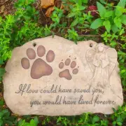 Paw Prints Pet Dog Cat Memorial Stones with Angel Statue Sympathy, 11”L x 7.5”W