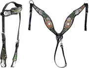 Horse Floral Tooled Browband Bridle & Breast Collar Set