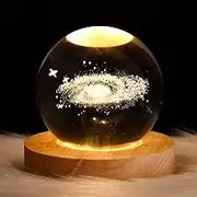 3D Crystal Ball Night Light Ball Projection Lamp Planet Model,3D Crystal Ball with Led Wooden Base for Christmas Thanksgiving Birthday, Home Room Decor LED Night (6CM, Nebula)