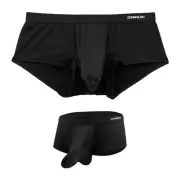 Mens Bulge Enhancing Briefs Dual Pouch Trunks Underwear Modal Boxer Briefs Bl...