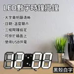 【寶盒百貨】韓國爆款LED電子鬧鐘 黑殼白字 INS簡約數字掛鐘(3D牆面立體時鐘 USB插電夜光鬧鐘)