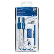 Blue Silver Math Set Essential Tools Protractor Ruler Compass Organized Storage