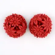 Flower Cinnabar Links FireBrick Color. 32mm wide Hole-2mm. 2 pieces.