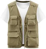[keusyoi] Men Multi-Pocket Waistcoat Sleeveless Mesh Breathable Outdoor Work Climbing Hiking Fishing Tactical Cargo Vest Jacket