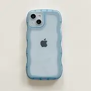 Fashion Shockproof Clear Case for iPhone 11 12 13 Pro XS Max XR Transparent Curly Wave for iPhone 7 8 Plus Back Cover Phone Case,Blue,for iPhone X XS