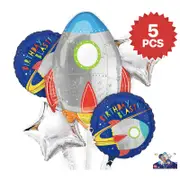 5pcs Outer Space Rocket Foil Balloon Set - Giant Rocket Balloon Astronaut Theme Kids Birthday Party Decoration