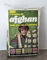 1974 Creative Yarn Kits Inc Afgan 5 Patterns NOS Ripple Daisy Cables Popcorns