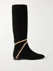 [René Caovilla] René Caovilla - Embellished Suede Knee Boots - Black - IT42 IT 42 Black