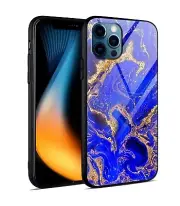 IPhone 13 Apple Case 6.1 Inch Tempered Glass Protection Slim Marble Blue Gold