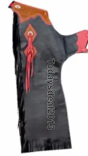 Western Black Leather Top Grain leather Bull Riding Rodeo Chaps :9514