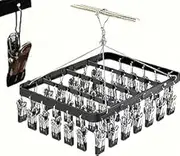 FlyNautics Clothes Drying Racks Lockable Metal Clip Hangers with 36 Clips Pants Hangers Windproof Underwear Hanger Foldable Laundry Clip for Trousers Socks Bras Black
