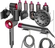 [Floatant] Wall Mount Holder Compatible with Dyson Airwrap Styler Supersonic Hair Dryer, Organizer for Storage Attachments, Rack with Hooks for Accessories Nozzles Barrels Brushes