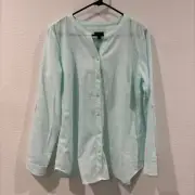 NWT Talbots Light Blue White Embroidered Button Front 100% Cotton Blouse Top M