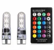 2x LED T10 W5W 501 RGB Color Changing Car Side Light Bulb + Remote Control