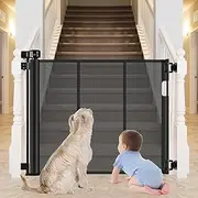 Reinforced Bottom Outdoor Retractable Gate for Stairs with Reinforced Bars Prevents Bottom Drilling Through Baby and Pet 80 Inch Extra Wide Retractable Baby Gates for Stairs Retractable Dog Gate